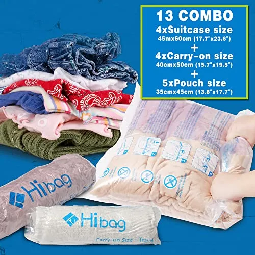 13 Travel Compression Bags, Travel Essentials Compression Bags for Travel, Vacuum Packing Space Saver Bags for Cruise Travel Accessories