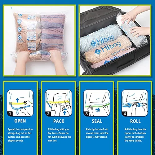 13 Travel Compression Bags, Travel Essentials Compression Bags for Travel, Vacuum Packing Space Saver Bags for Cruise Travel Accessories