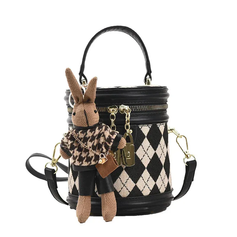 2024 New Trend Women's Fashion Luxury Designer Leather Bucket Shoulder Bag with Zipper and Pendant
