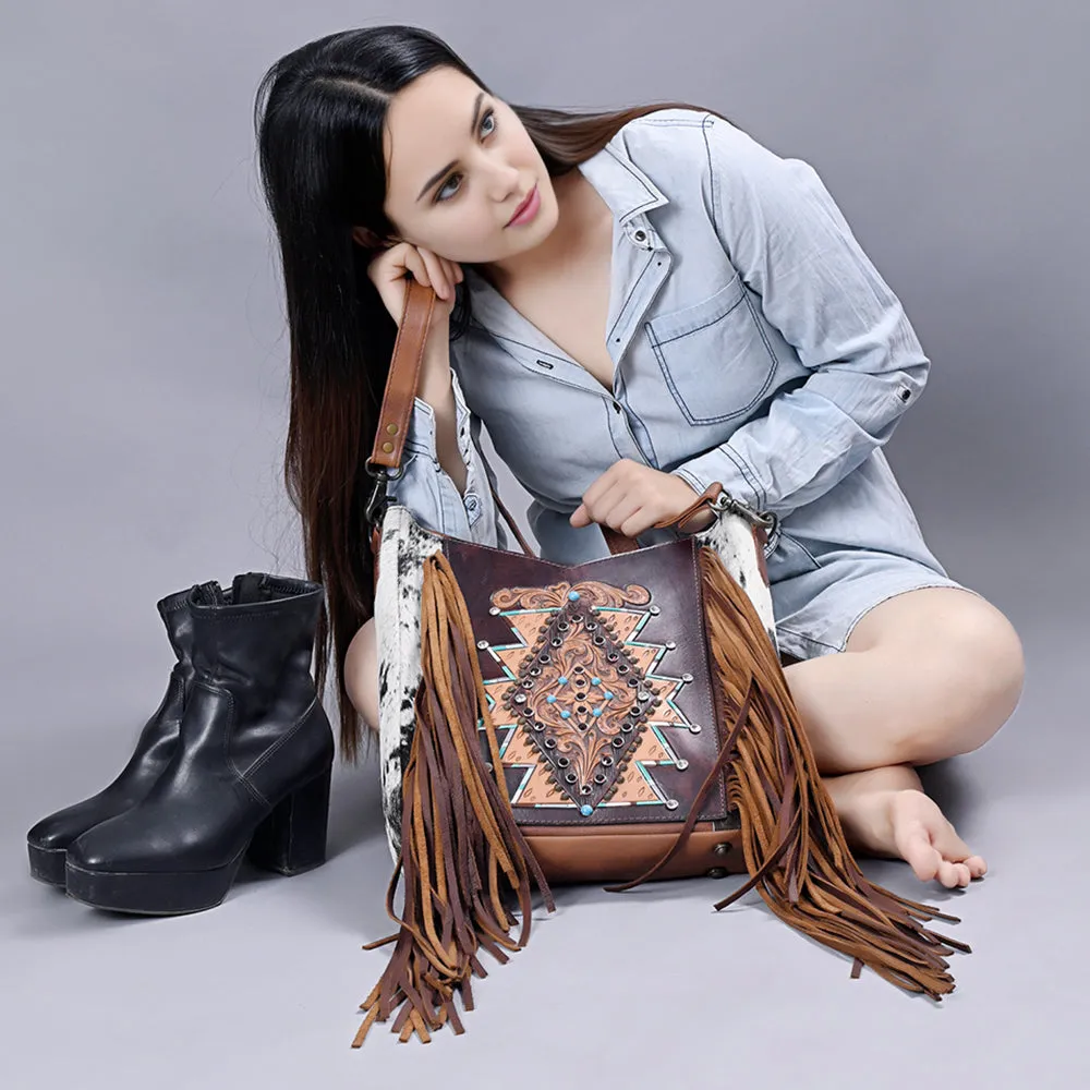 ADBG1219 American Darling Hand Tooled Hair On Genuine Leather Women Bag Western Handbag Purse