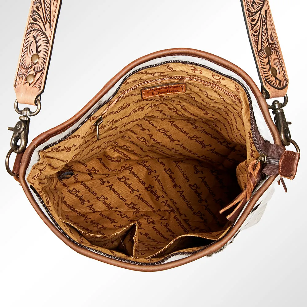 ADBG348BRWBR American Darling Hand Tooled Hair On Genuine Leather Women Bag Western Handbag Purse