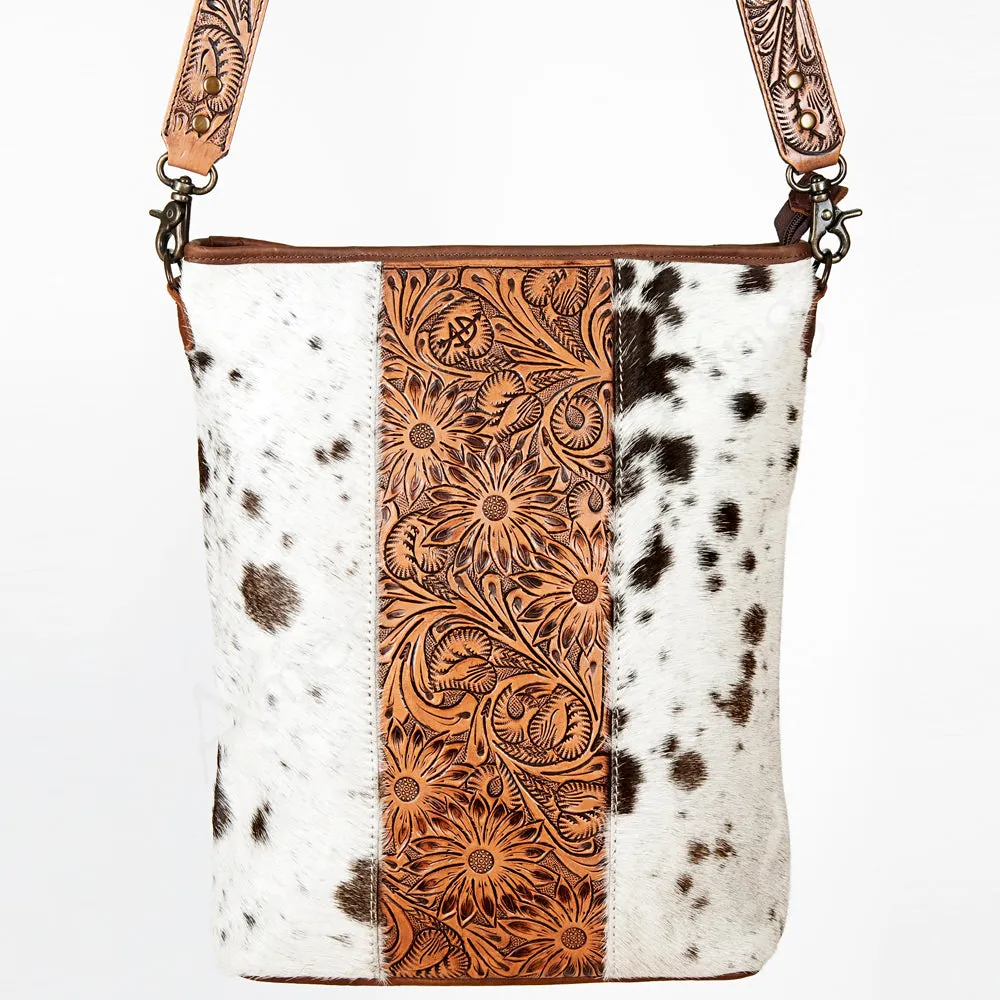ADBG348BRWBR American Darling Hand Tooled Hair On Genuine Leather Women Bag Western Handbag Purse
