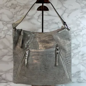 Aimee Kestenberg Purse: Grey Distressed Leather Hobo Shoulder Handbag