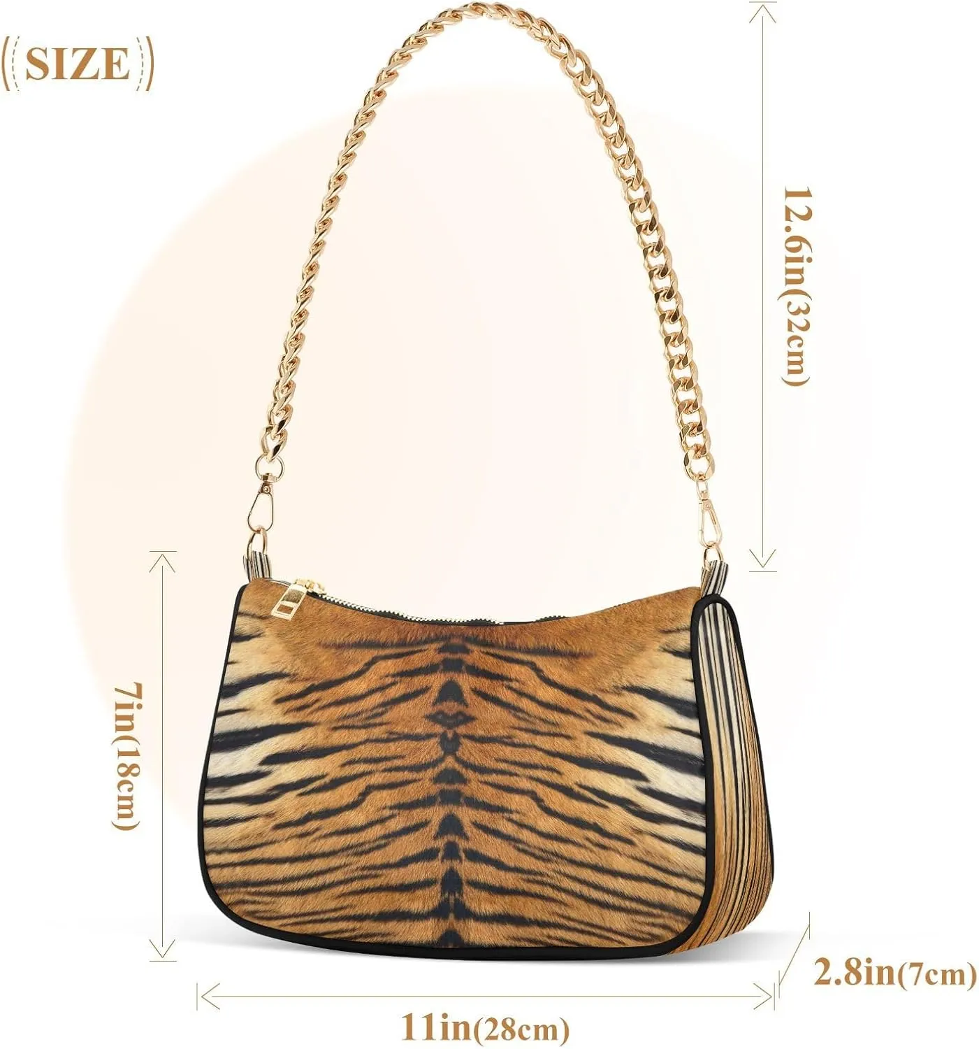 ALZA Shoulder Handbags for Women Travel Hobo Tote Handbag Women Gold Chain Shoulder Bags Purse with Zipper Closure