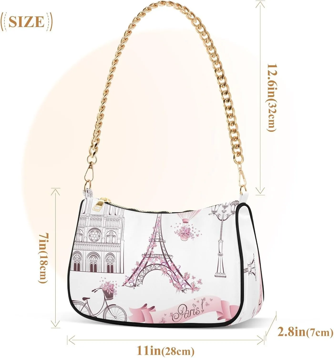 ALZA Shoulder Handbags for Women Travel Hobo Tote Handbag Women Gold Chain Shoulder Bags Purse with Zipper Closure