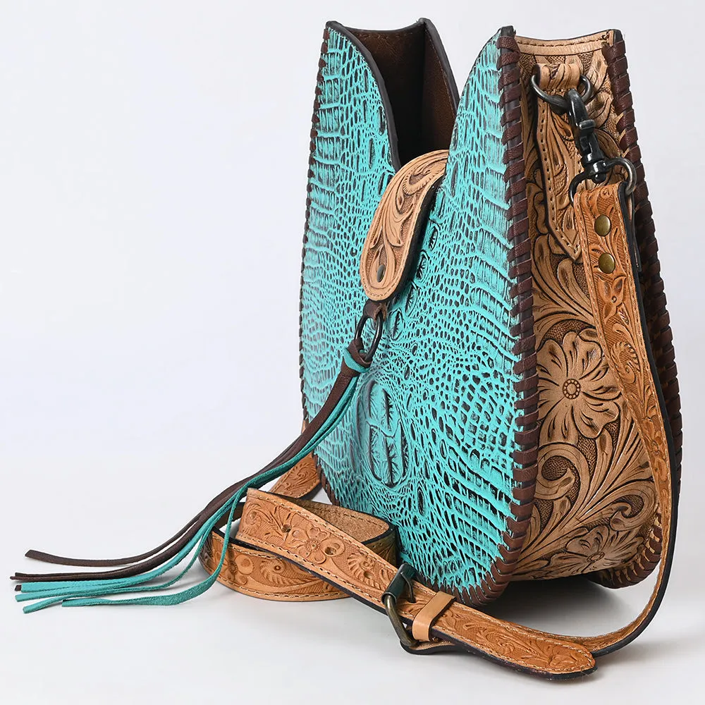 American Darling ADBG1039 Hobo Hand Tooled Crocodile Embossed Genuine Leather Women Bag Western Handbag Purse