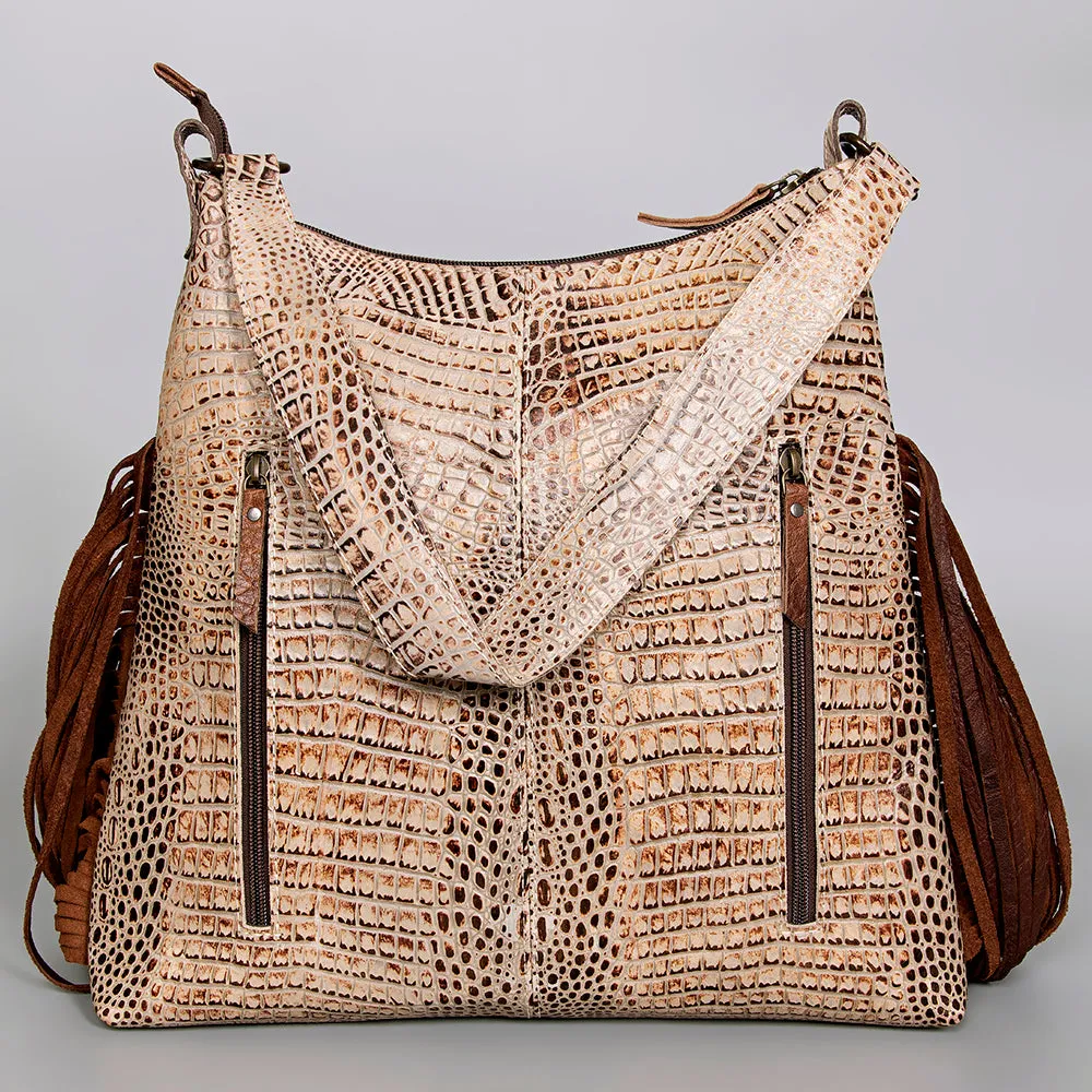 American Darling ADBG992 Hobo Crocodile Embossed Genuine Leather Women Bag Western Handbag Purse
