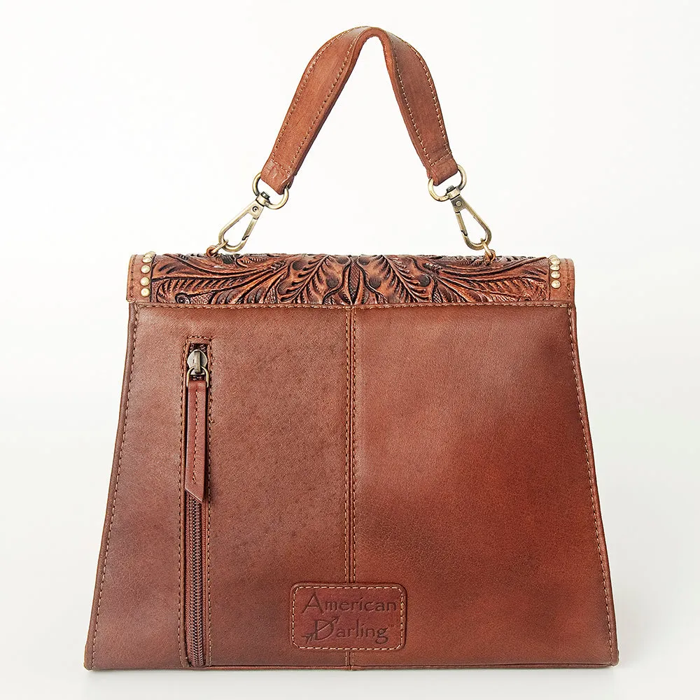 American Darling ADBGI176 Briefcase Hand Tooled Hair On Genuine Leather Women Bag Western Handbag Purse
