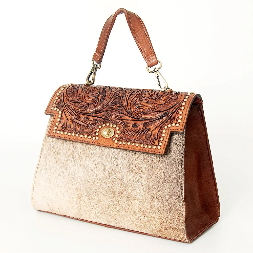 American Darling ADBGI176 Briefcase Hand Tooled Hair On Genuine Leather Women Bag Western Handbag Purse