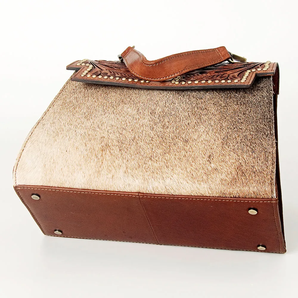 American Darling ADBGI176 Briefcase Hand Tooled Hair On Genuine Leather Women Bag Western Handbag Purse