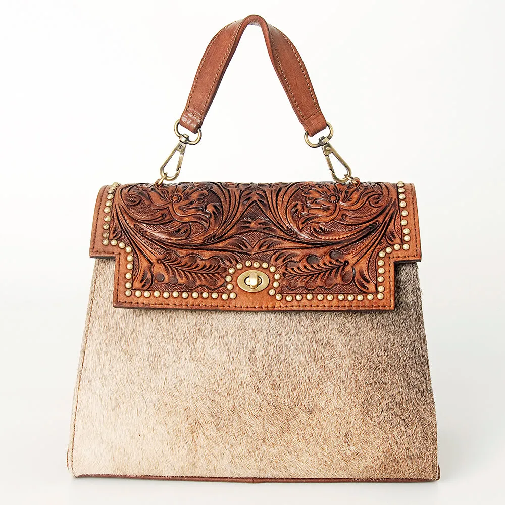 American Darling ADBGI176 Briefcase Hand Tooled Hair On Genuine Leather Women Bag Western Handbag Purse