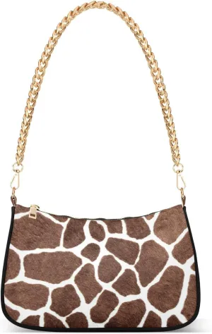 Animal Giraffe Print Shoulder Handbags for Women Travel Hobo Tote Handbag Women Gold Chain Shoulder Bags Purse with Zipper Closure