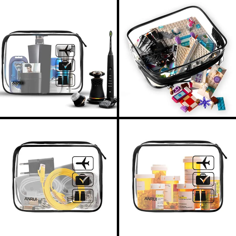 ANRUI Clear Toiletry Bag TSA Approved Travel Carry On Airport Airline Compliant Bag Quart Sized 3-1-1 Kit Travel Luggage Pouch 3 Pack - Black 6. Black