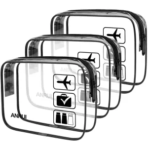 ANRUI Clear Toiletry Bag TSA Approved Travel Carry On Airport Airline Compliant Bag Quart Sized 3-1-1 Kit Travel Luggage Pouch 3 Pack - Black 6. Black