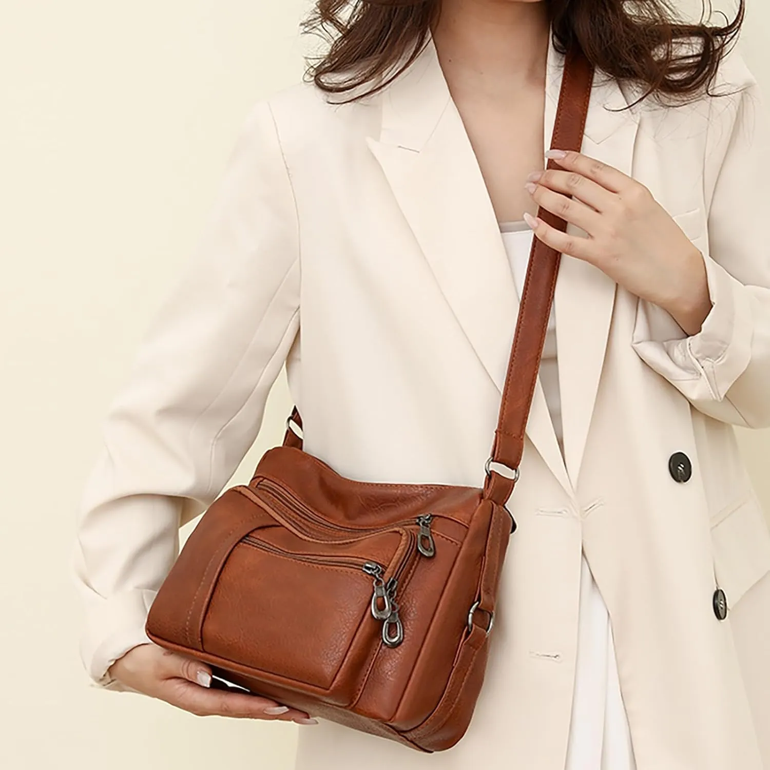 Anti Theft Crossbody Bags for Women Beach Tote Shoulder Bags for Summer Vacation Womens Vacation Shoulder Bag(Brown)