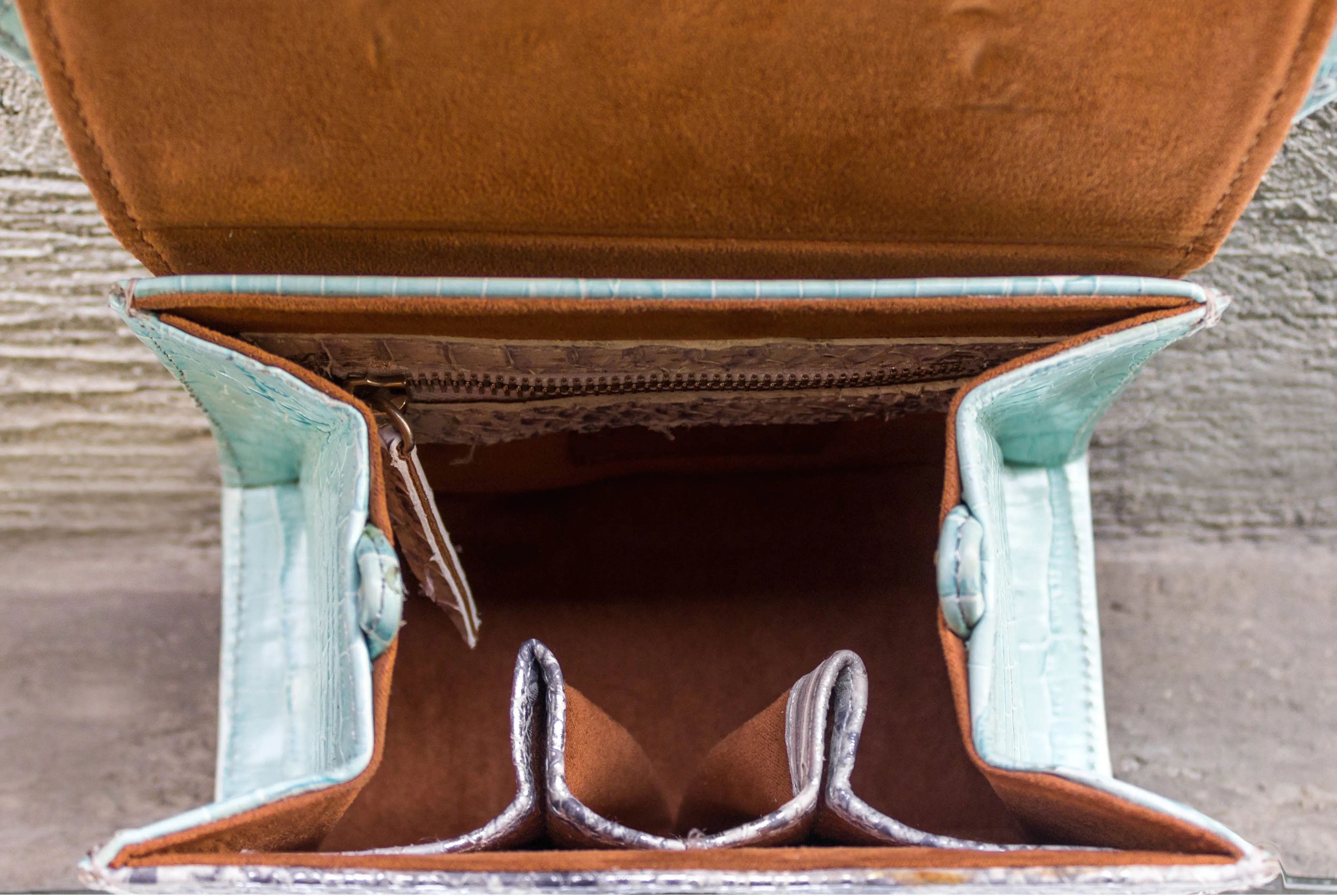 Aquamarine Crocodile Print Handbag