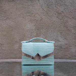 Aquamarine Crocodile Print Handbag