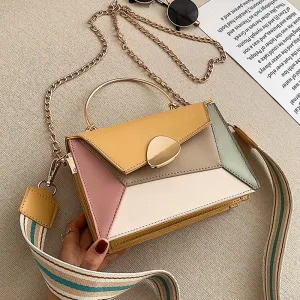 Back to College New Contrast Color PU Leather Crossbody Bags for Women 2020 Chain Handbags with Metal Handle Shoulder Messenger Bag Small Totes
