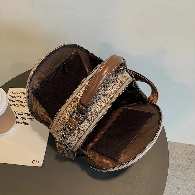 Badge Bear Pattern Round Bag: Casual Fashion Crossbody