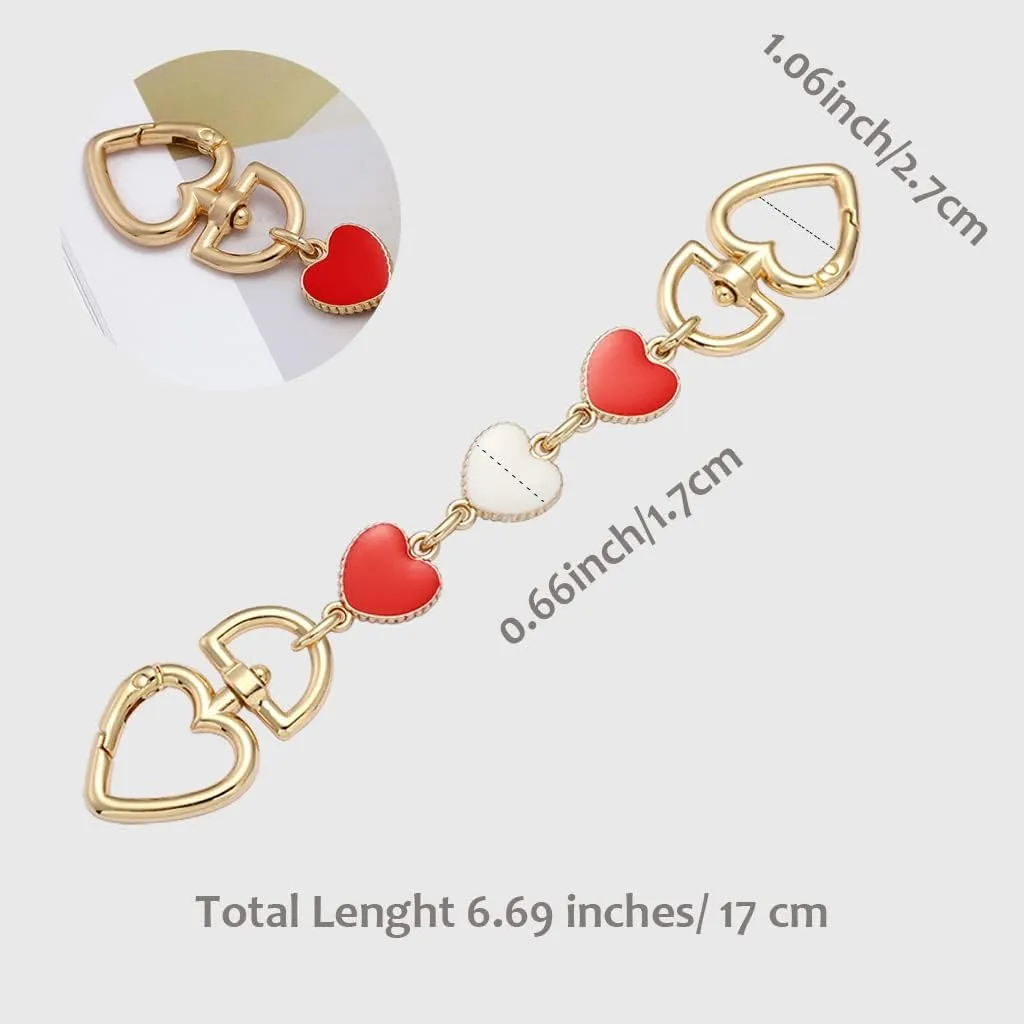 Bag Extender Chain Purse Extender Hearts Shape Replacement Purse Strap Extender Bag Charms for Purse Handbags Cross Body Bag(Red)
