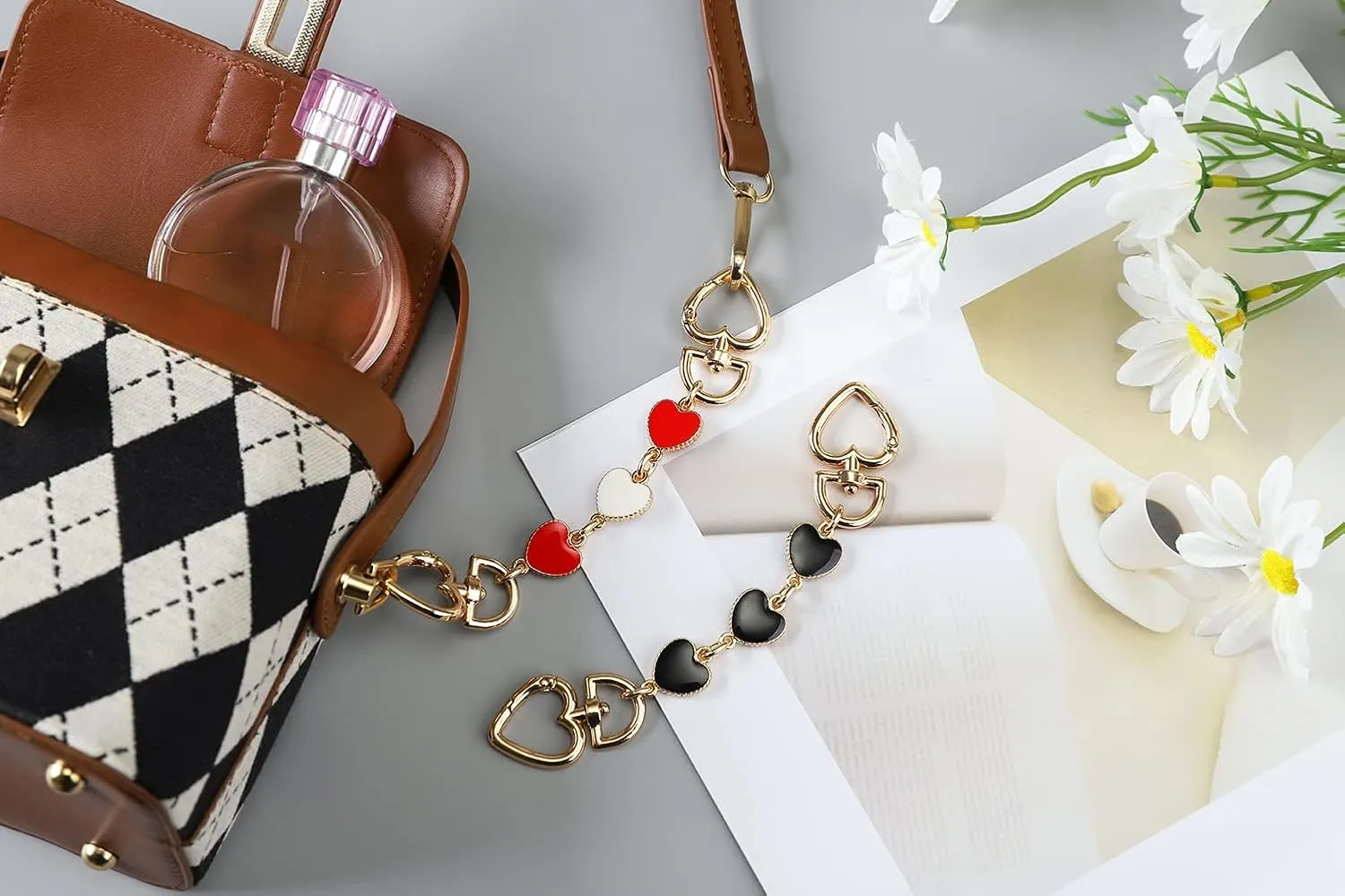 Bag Extender Chain Purse Extender Hearts Shape Replacement Purse Strap Extender Bag Charms for Purse Handbags Cross Body Bag(Red)