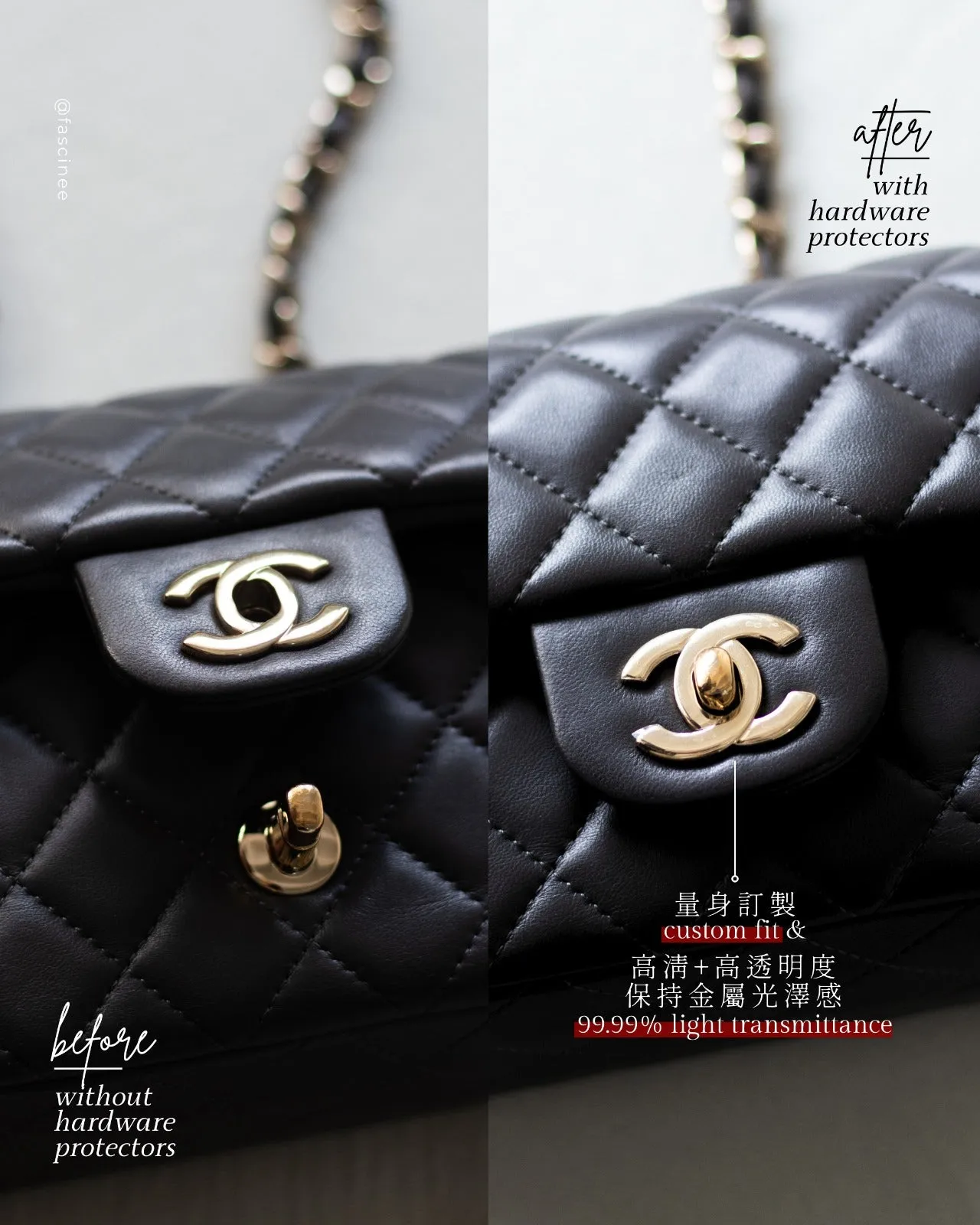 Bag Hardware Protectors | Compatible with Chanel Classic Flap 20cm  ** Each pack includes 2 full sets of premium protective stickers **