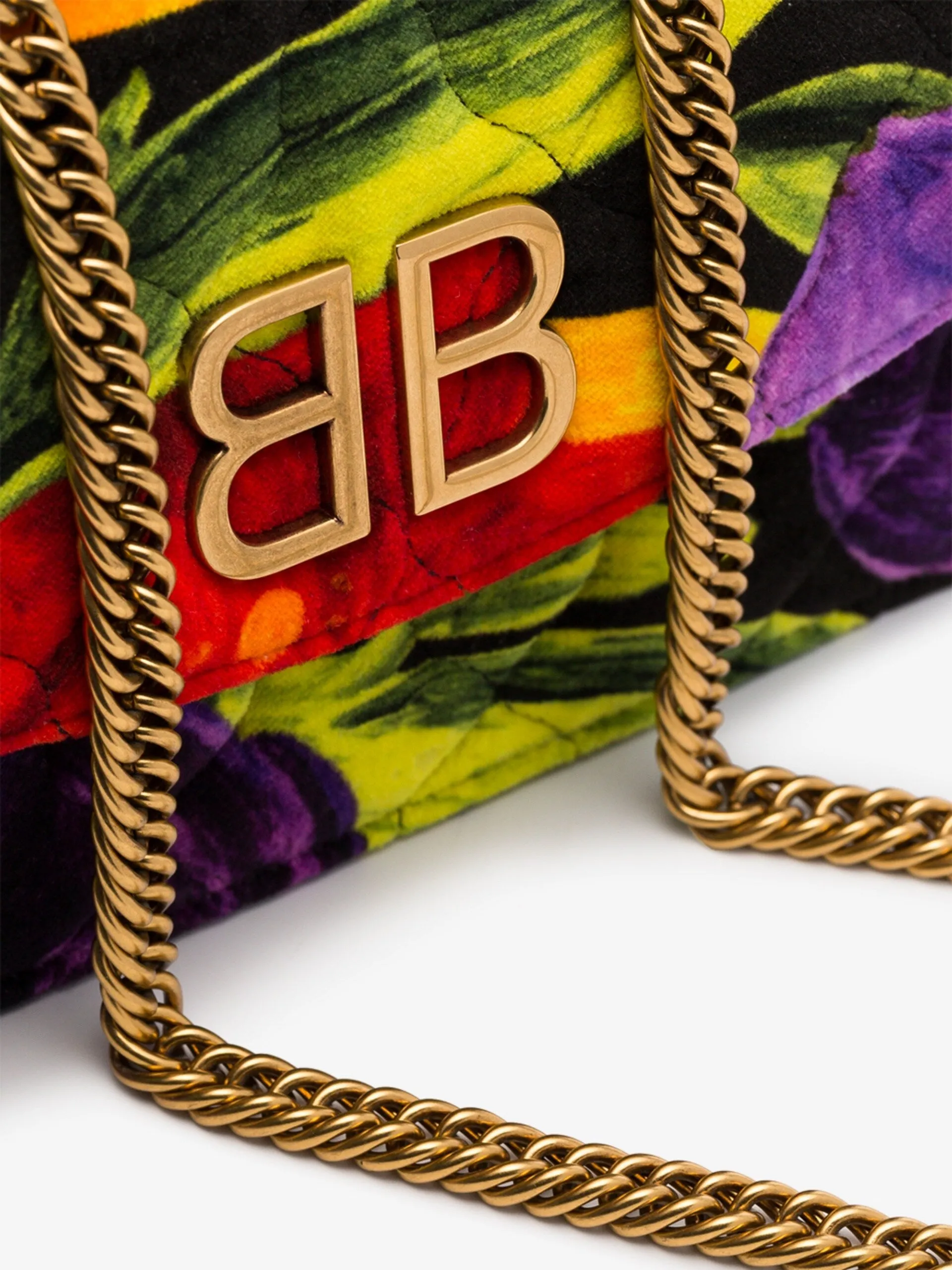 Balenciaga BB Chain Quilted Printed Velvet Shoulder Bag