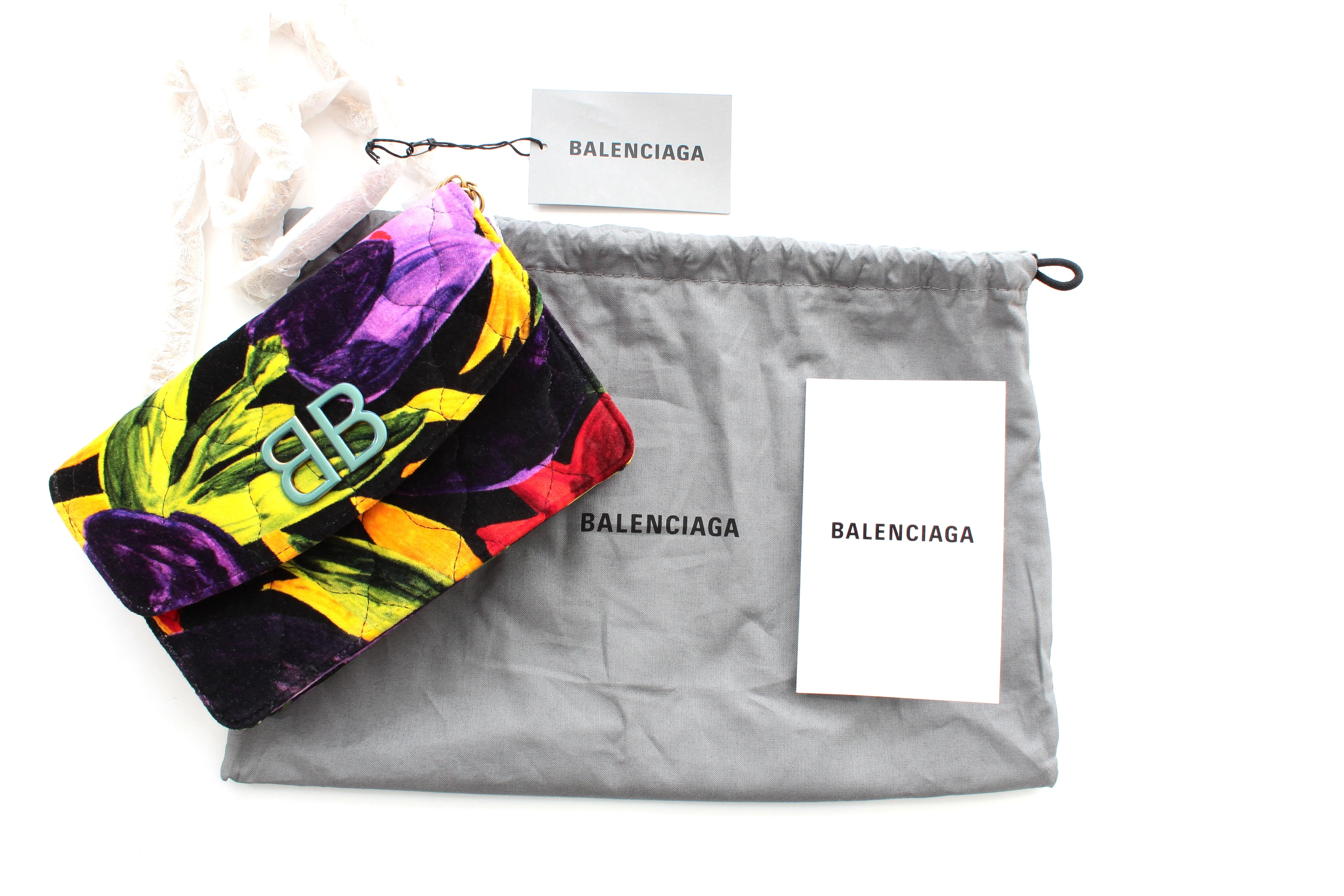 Balenciaga BB Chain Quilted Printed Velvet Shoulder Bag