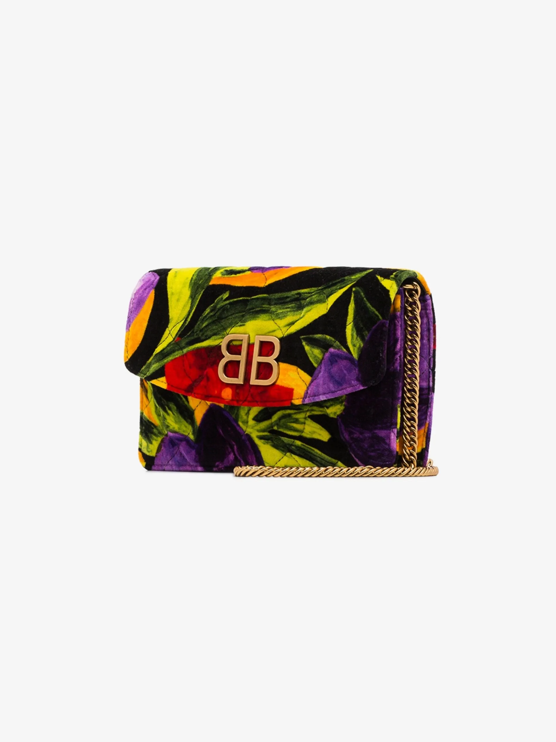 Balenciaga BB Chain Quilted Printed Velvet Shoulder Bag
