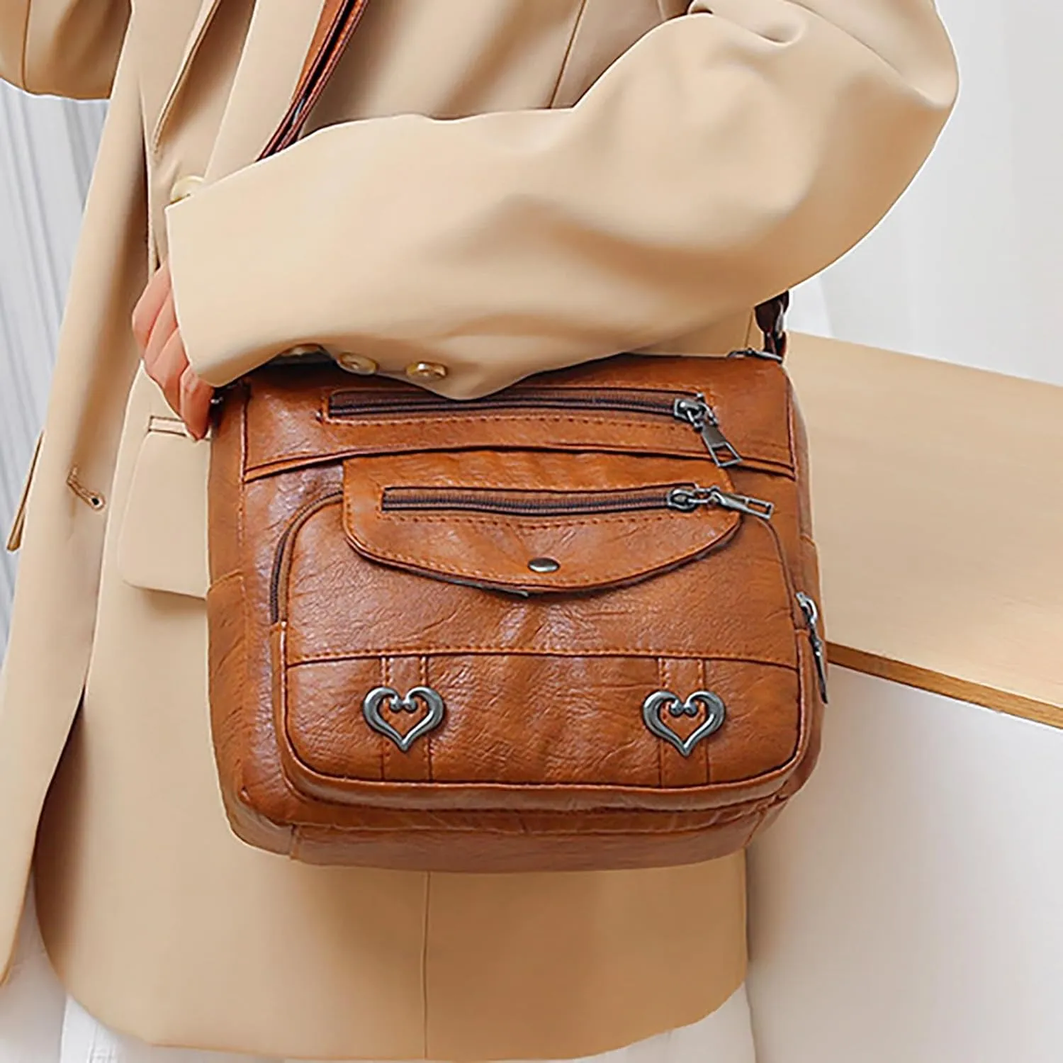 Beach Tote Bag Black Brown Solid Crossbody Shoulder Bags Medium Travel Satchel Bag Purse Wallet Anti Theft Bags A