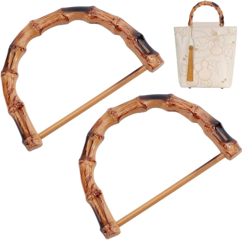 Beebeecraft 4Pcs D Shaped Bag Handles ABS Bamboo Purse Handles for Bag Beach Bag Handbags Straw Bag Purse Handles Crafting