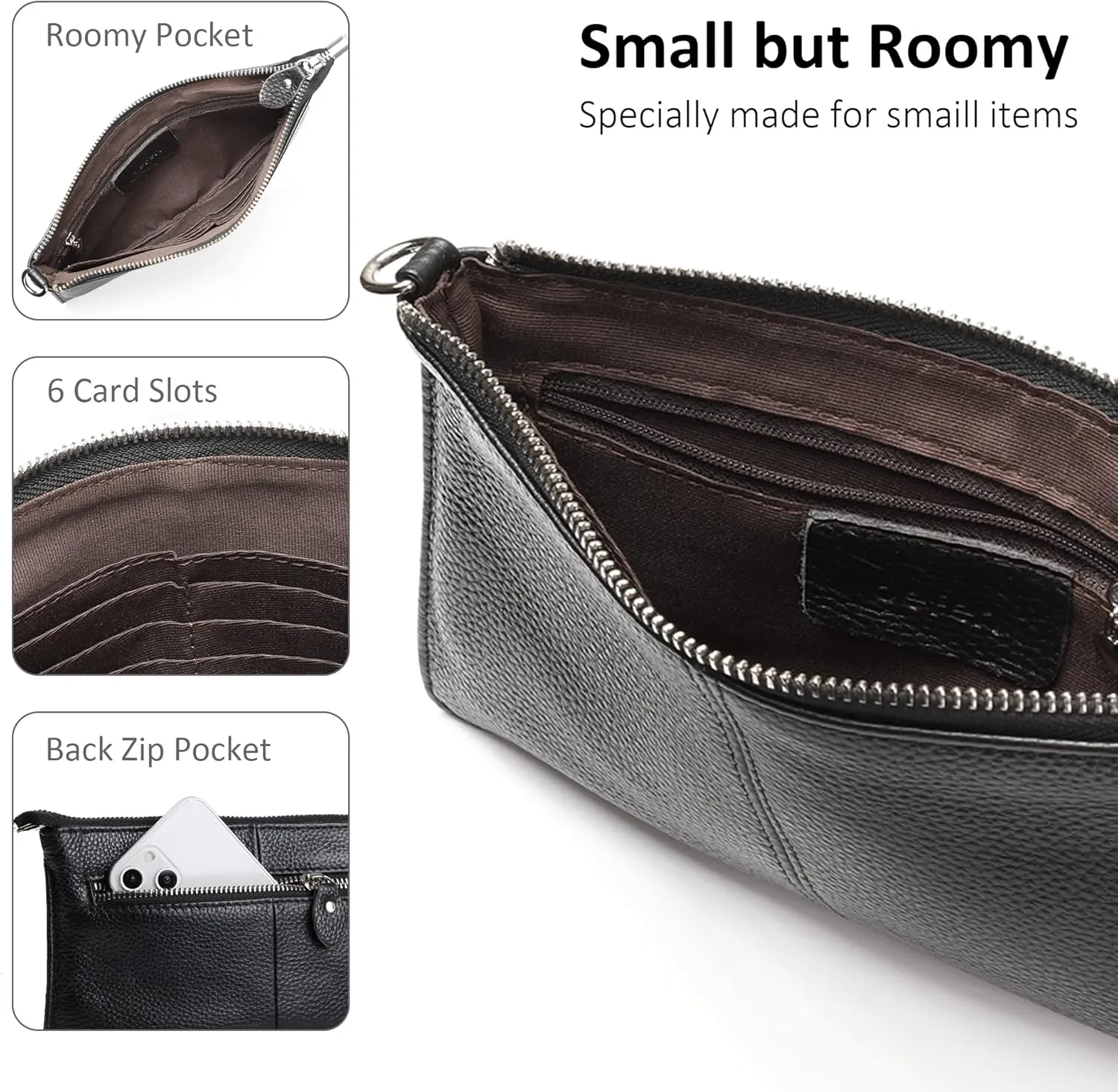 befen Genuine Leather Women's Shoulder Bag Small Clutch RFID Blocking Handbag Women's Leather Crossbody Bag with Zip and Shoulder Strap & Wrist Strap, black, S, Contemporary