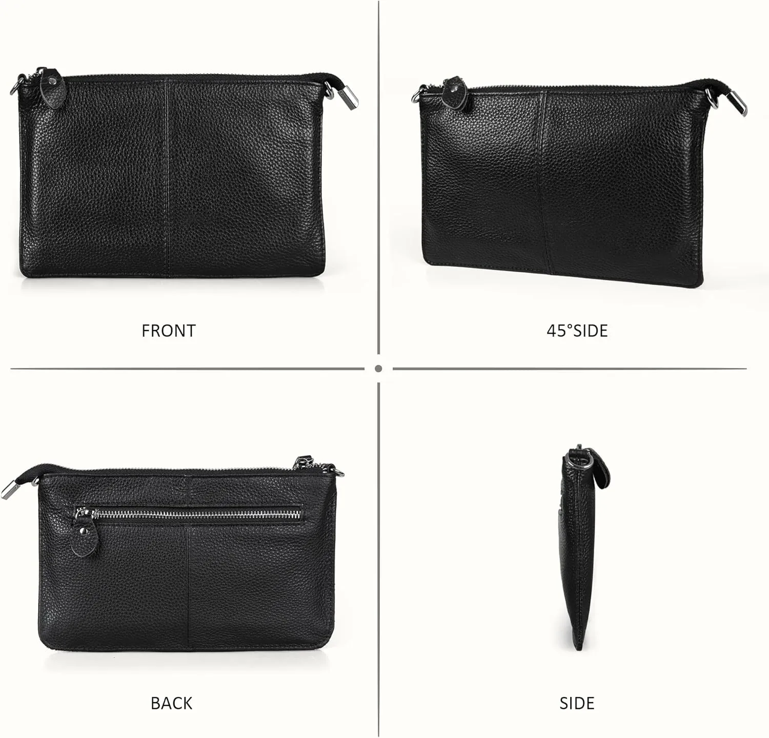 befen Genuine Leather Women's Shoulder Bag Small Clutch RFID Blocking Handbag Women's Leather Crossbody Bag with Zip and Shoulder Strap & Wrist Strap, black, S, Contemporary
