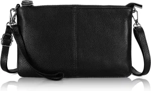 befen Genuine Leather Women's Shoulder Bag Small Clutch RFID Blocking Handbag Women's Leather Crossbody Bag with Zip and Shoulder Strap & Wrist Strap, black, S, Contemporary