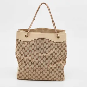 Beige Canvas Leather Tote
