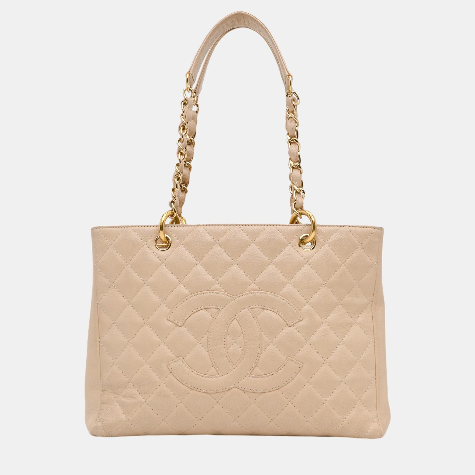 Beige Caviar Leather Grand Shopping Tote Bag