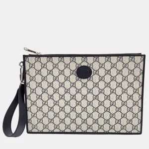 Beige GG Supreme Horsebit Pouch
