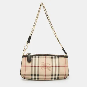 Beige Haymarket Check Coated Canvas Chain Pochette