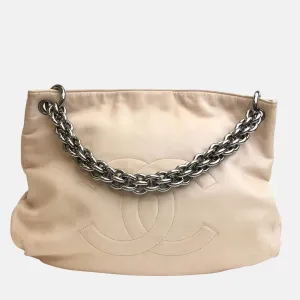 Beige Lambskin Soft And Chain Hobo