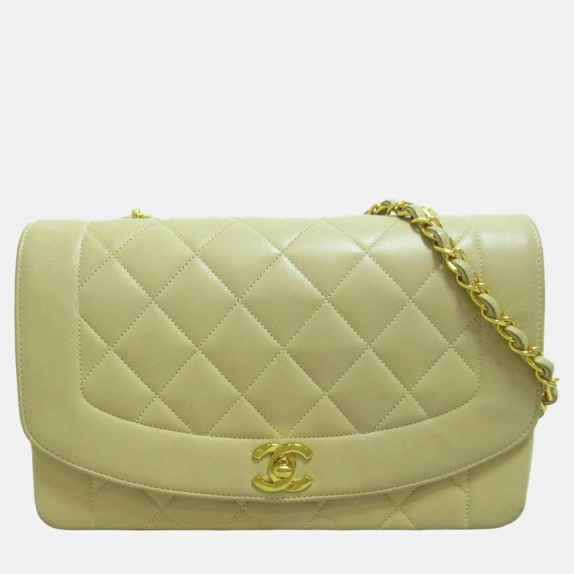 Beige Leather Medium Vintage Diana Flap Bag
