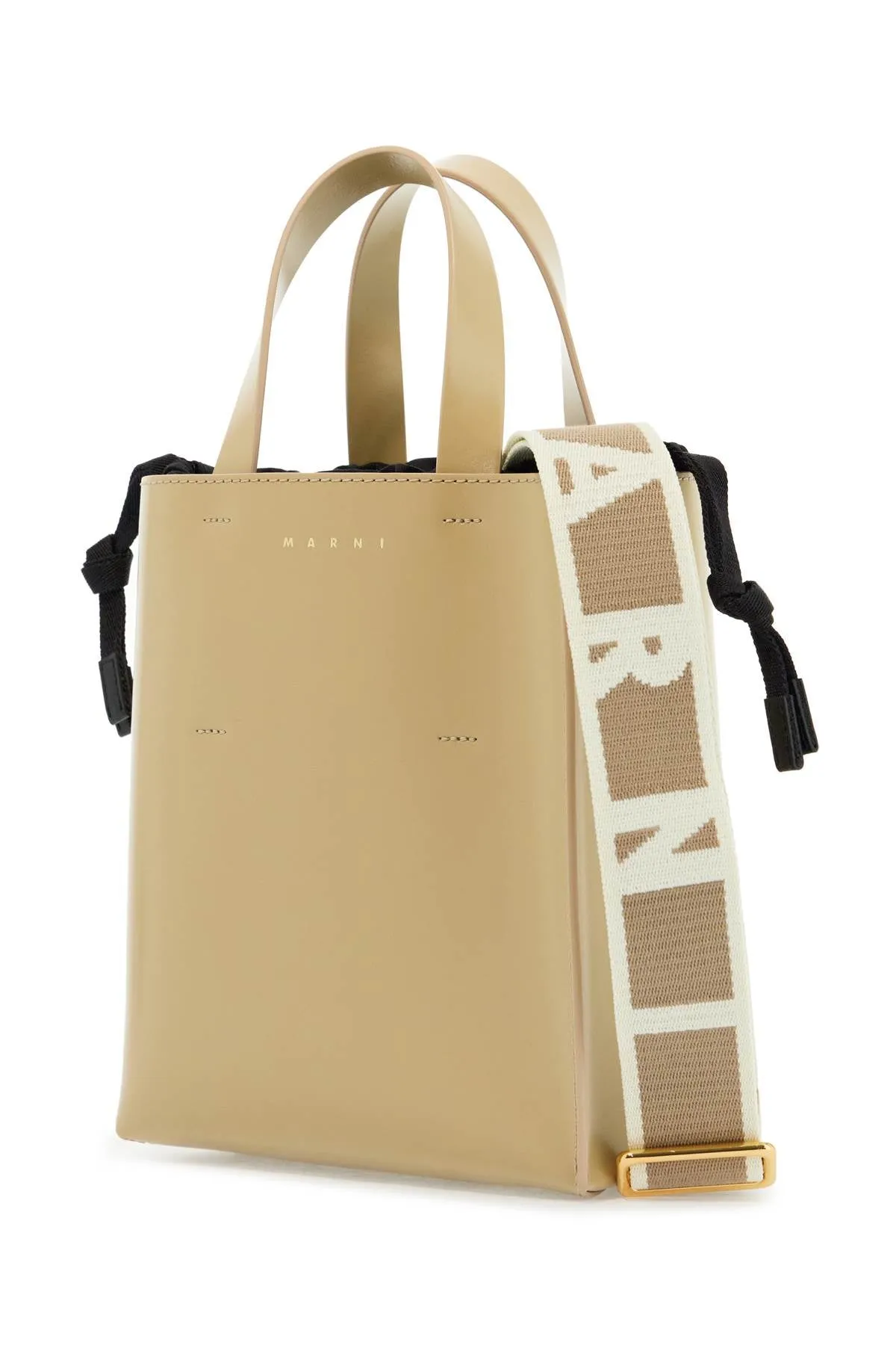 beige leather shopping bag with short handles and shoulder strap SHMP0039U1LV639 WINTER WHEAT
