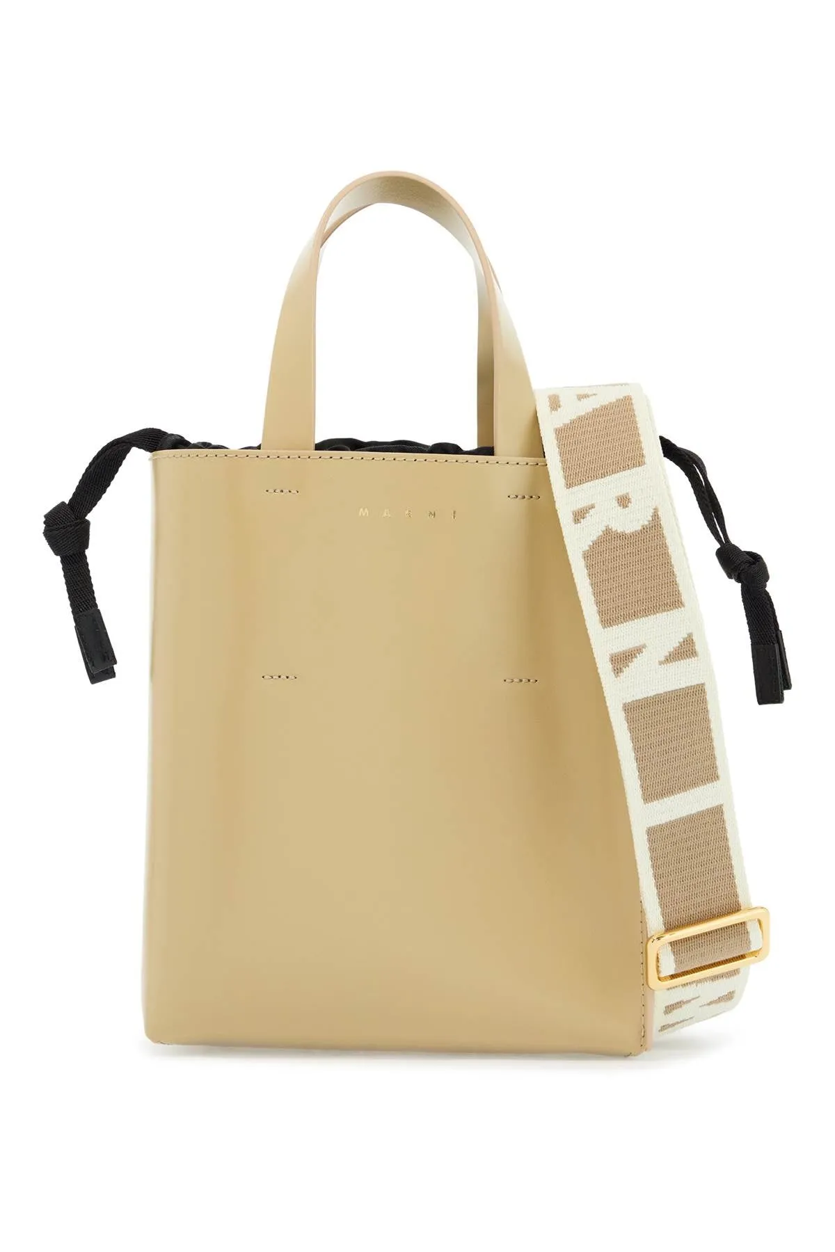 beige leather shopping bag with short handles and shoulder strap SHMP0039U1LV639 WINTER WHEAT