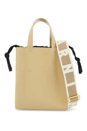 beige leather shopping bag with short handles and shoulder strap SHMP0039U1LV639 WINTER WHEAT