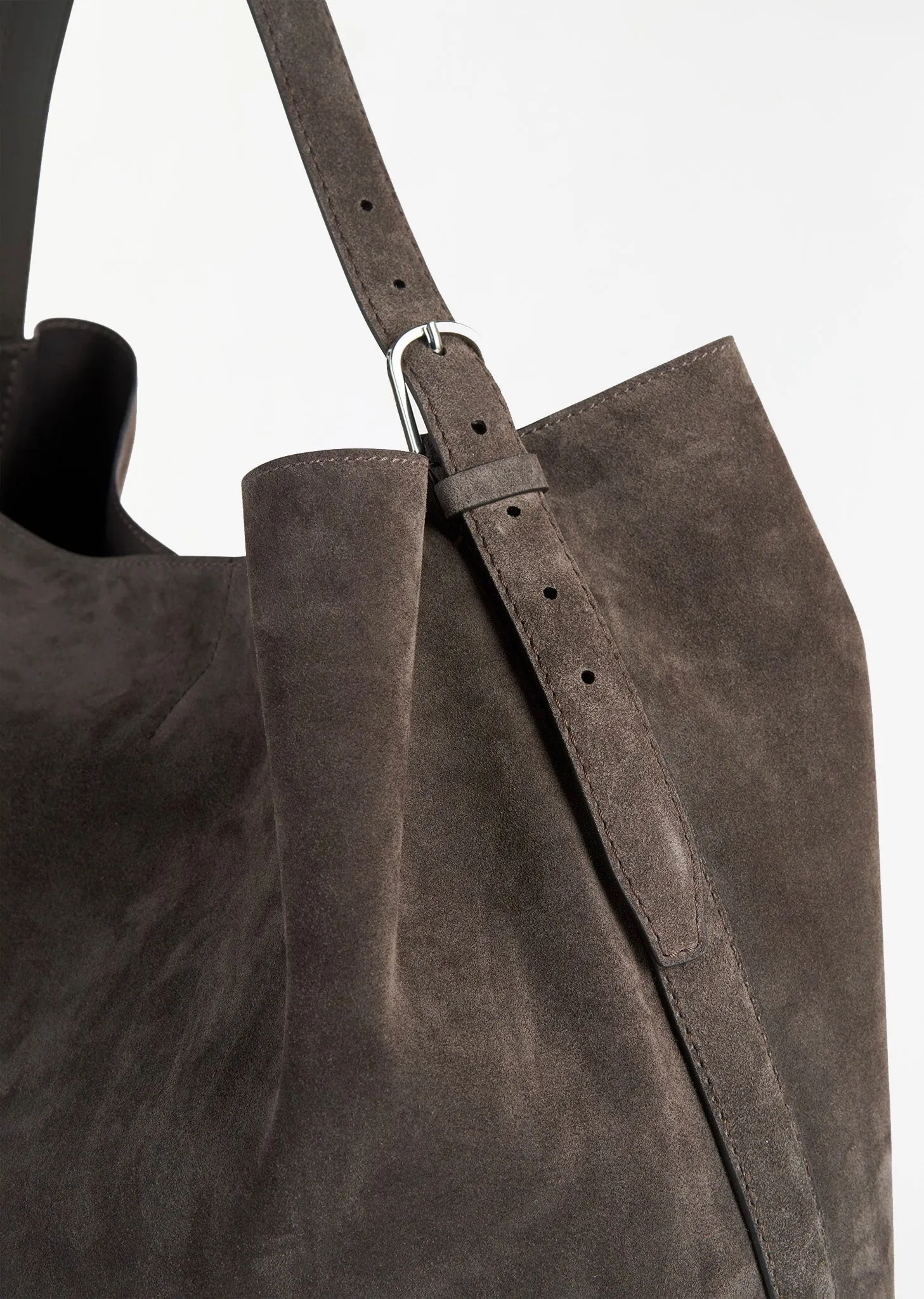 Belted Suede Tote — Granite