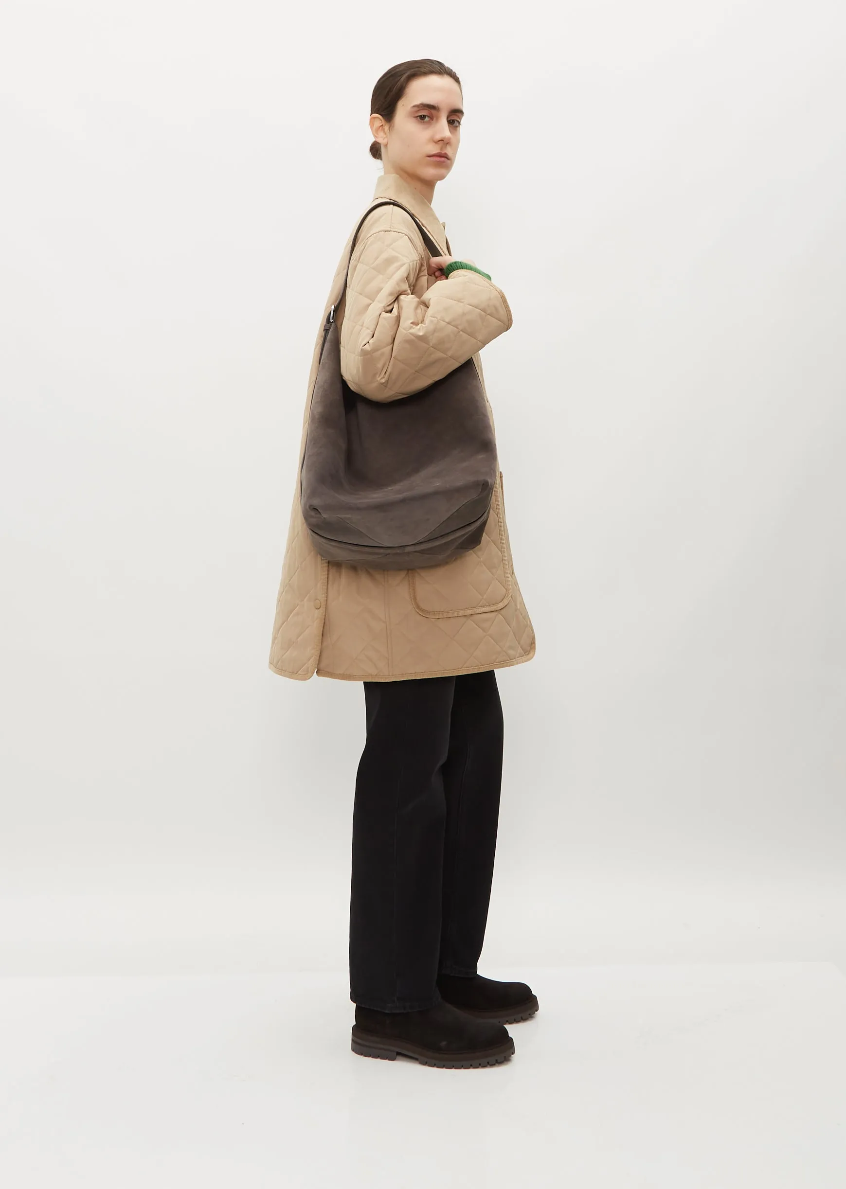 Belted Suede Tote — Granite