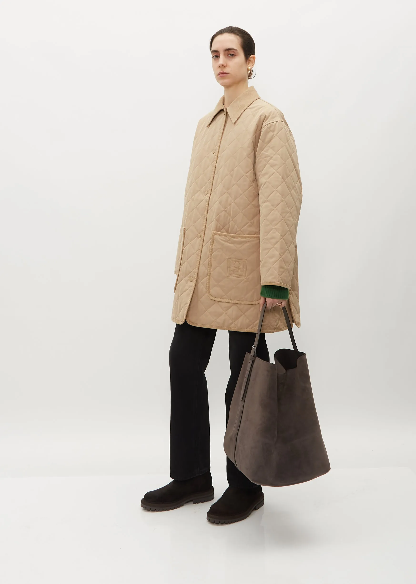 Belted Suede Tote — Granite