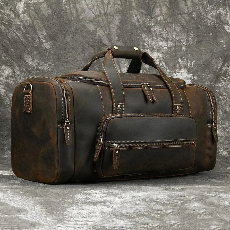 Big Capacity Leather Baggage Bag for Men Travel Weekender