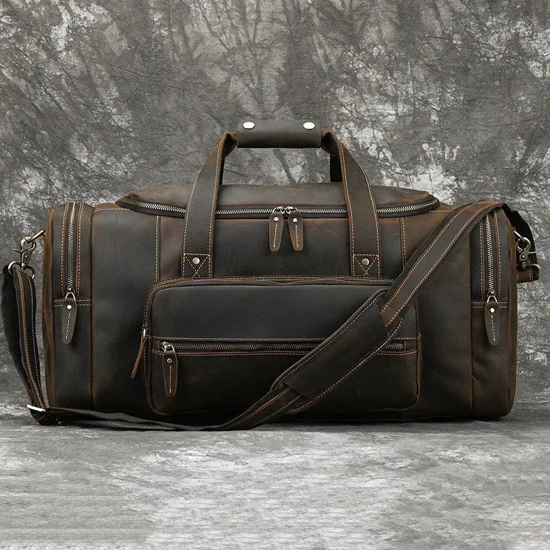 Big Capacity Leather Baggage Bag for Men Travel Weekender