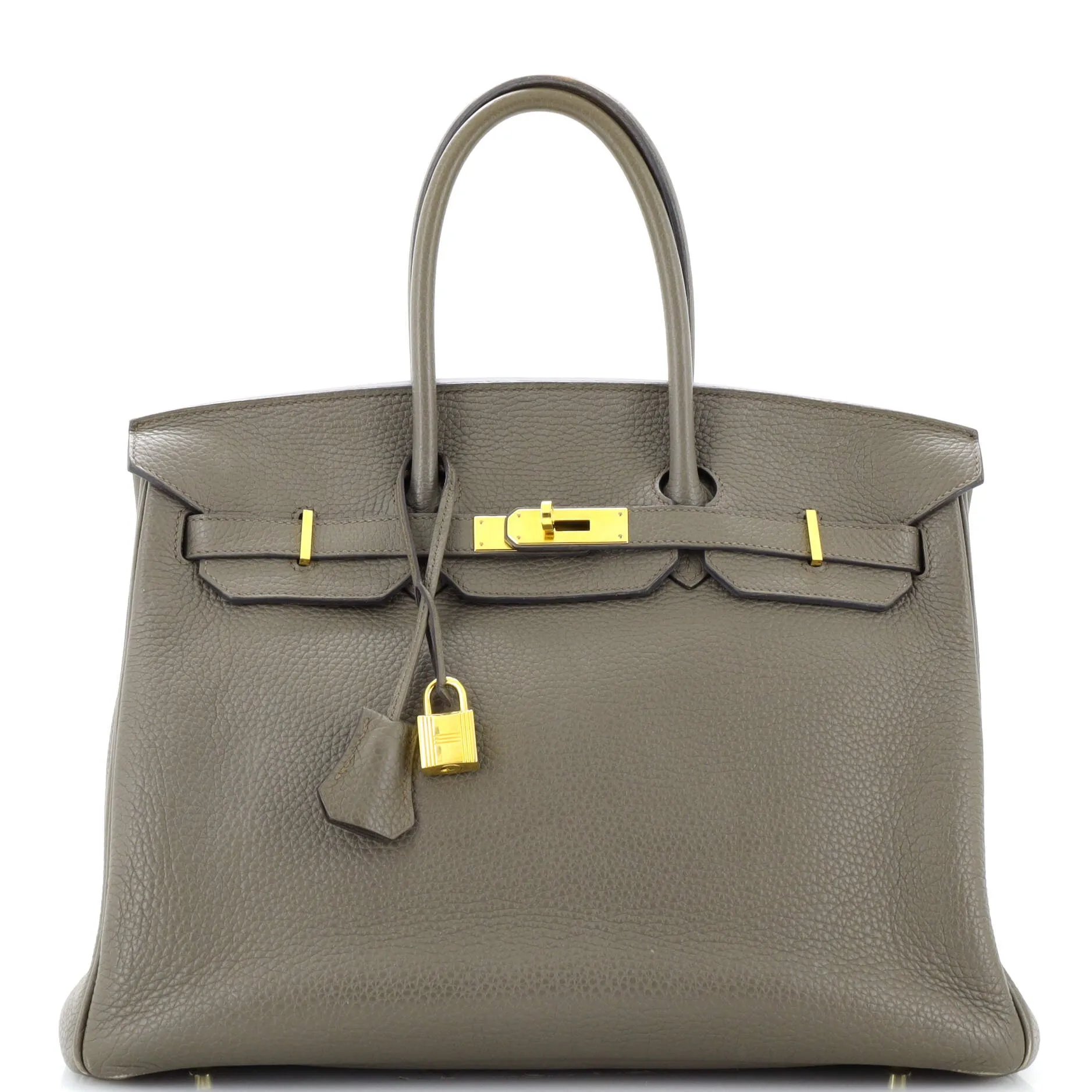 Birkin Handbag Grey Clemence with Gold Hardware 35