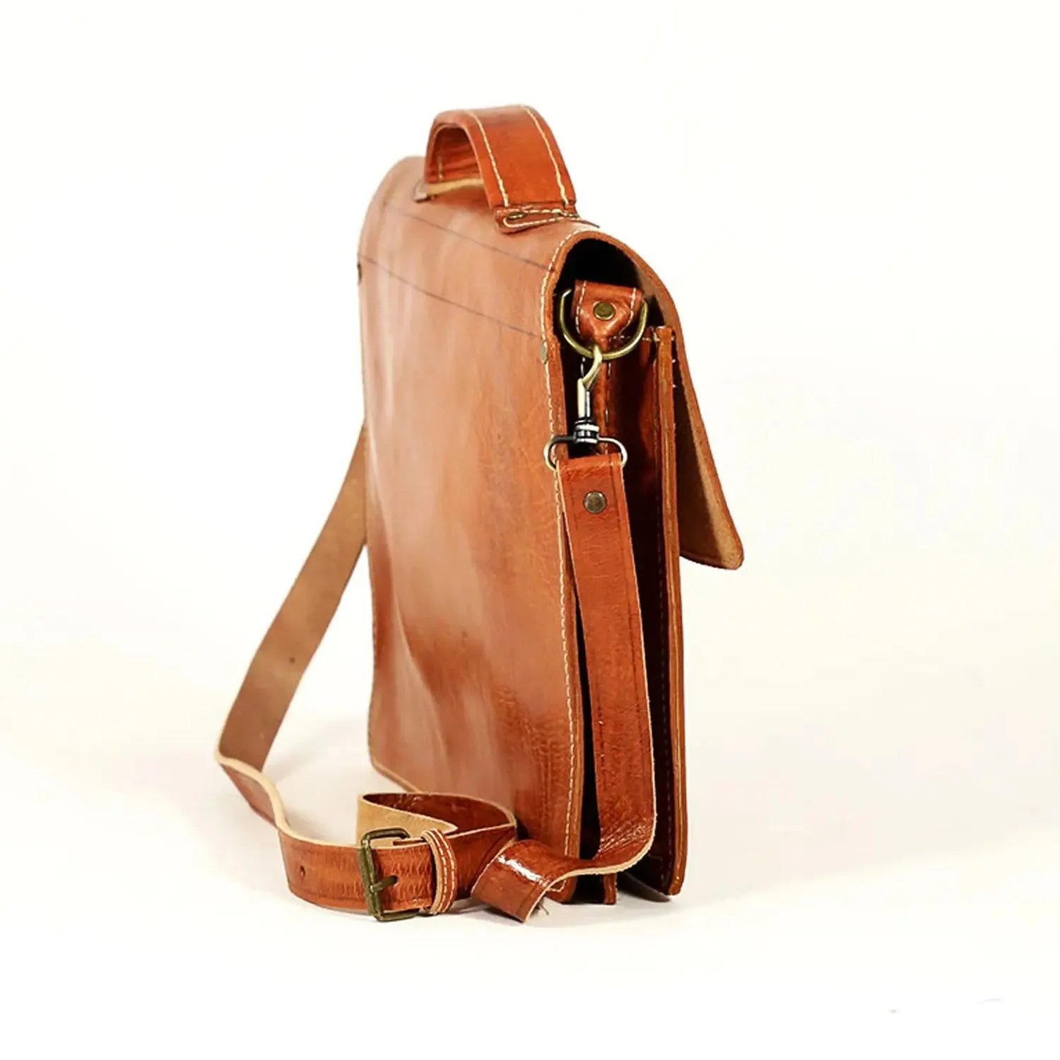 Biyadina Premium Vintage Messenger Leather Bag Handmade Satchel Red Antique Cowhide Leather